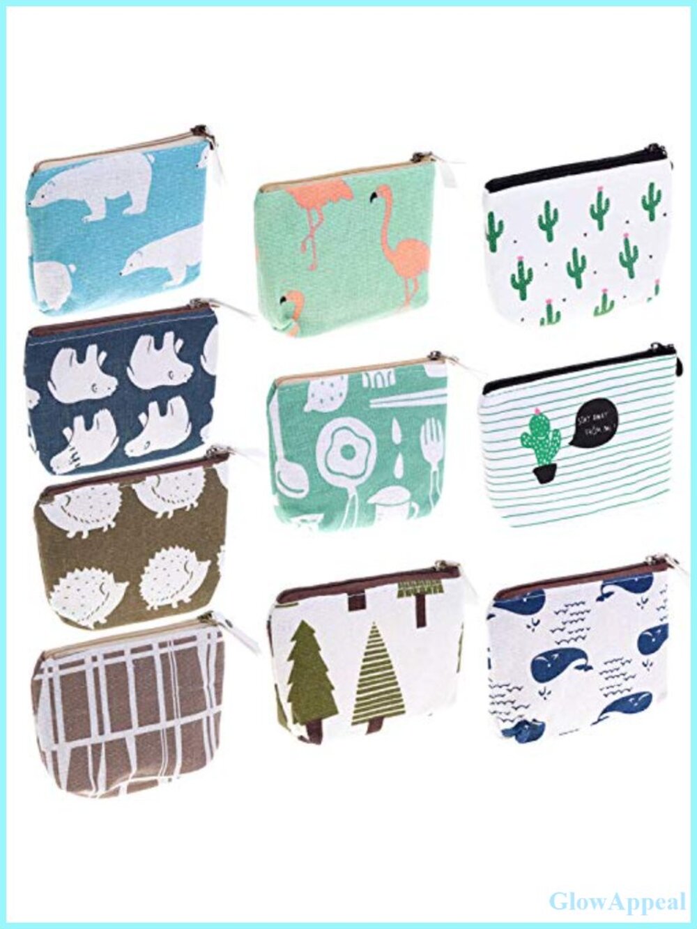 10 Pc Canvas Coin Purse Set Zipper Pouch Travel Cosmetic Bag
